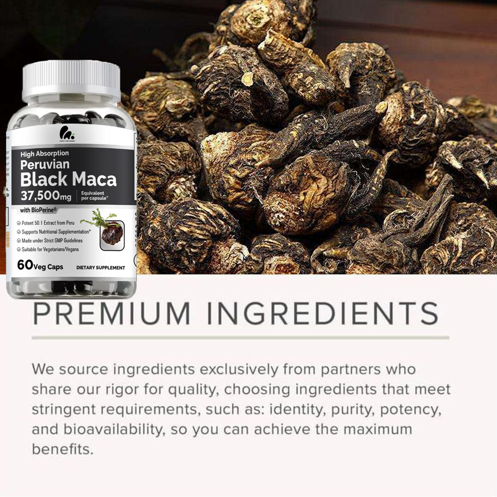 Peruvian Black Maca 37500mg – Natural Energy Booster, Testosterone Support NEW