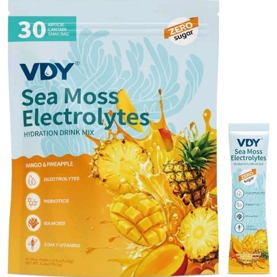 VDY Sea Moss Electrolytes Drink Mix Powder Mango Pineapple 30 Packets