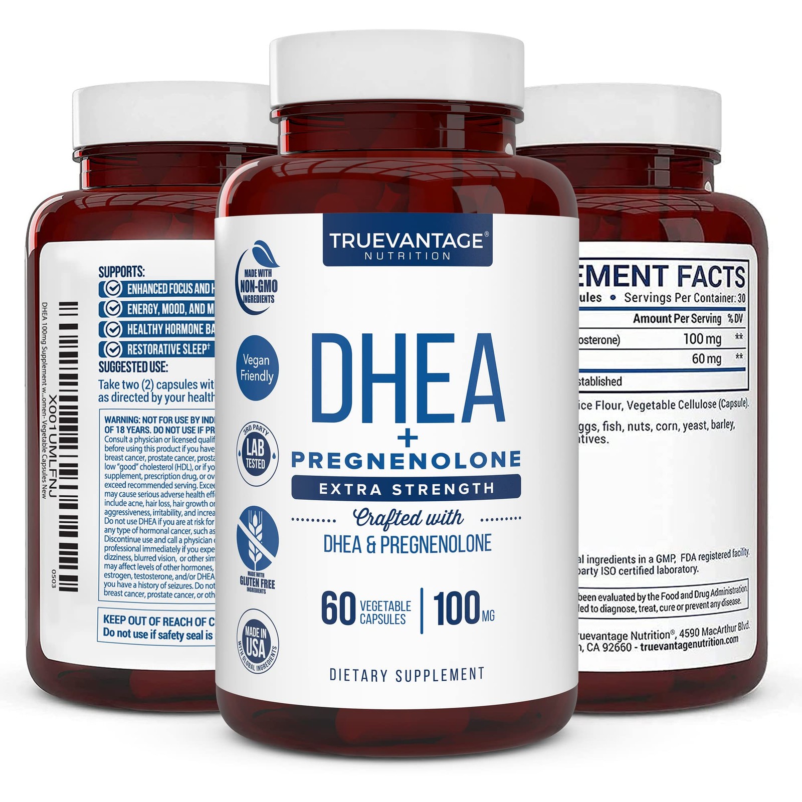 Truevantage DHEA – 100mg Supplement for 60 Count (Pack of 1), Clear