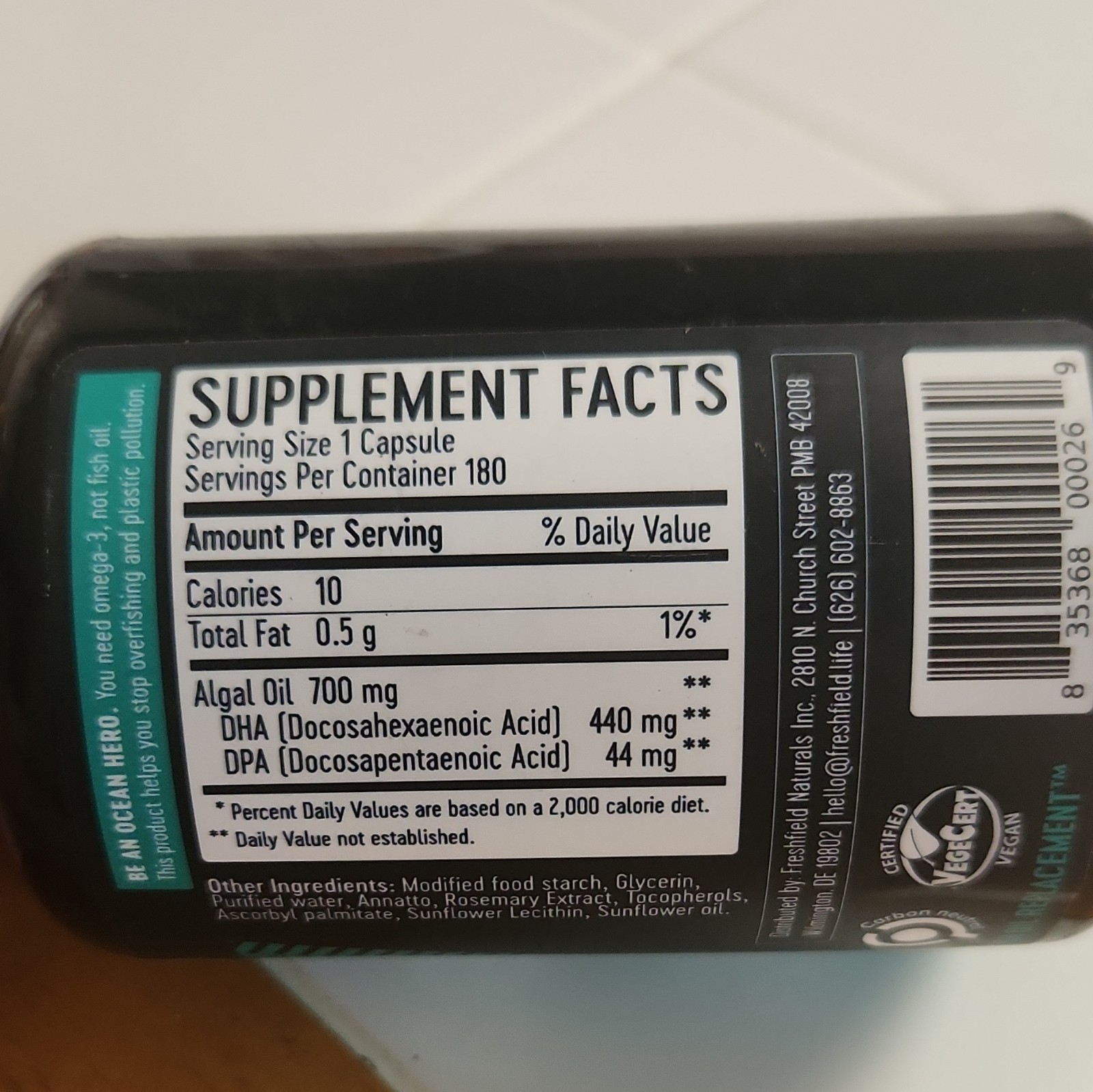 Freshfield Ocean Saving Omega Algae Omega-3 DHA & DPA Vegan 180 Caps 440mg