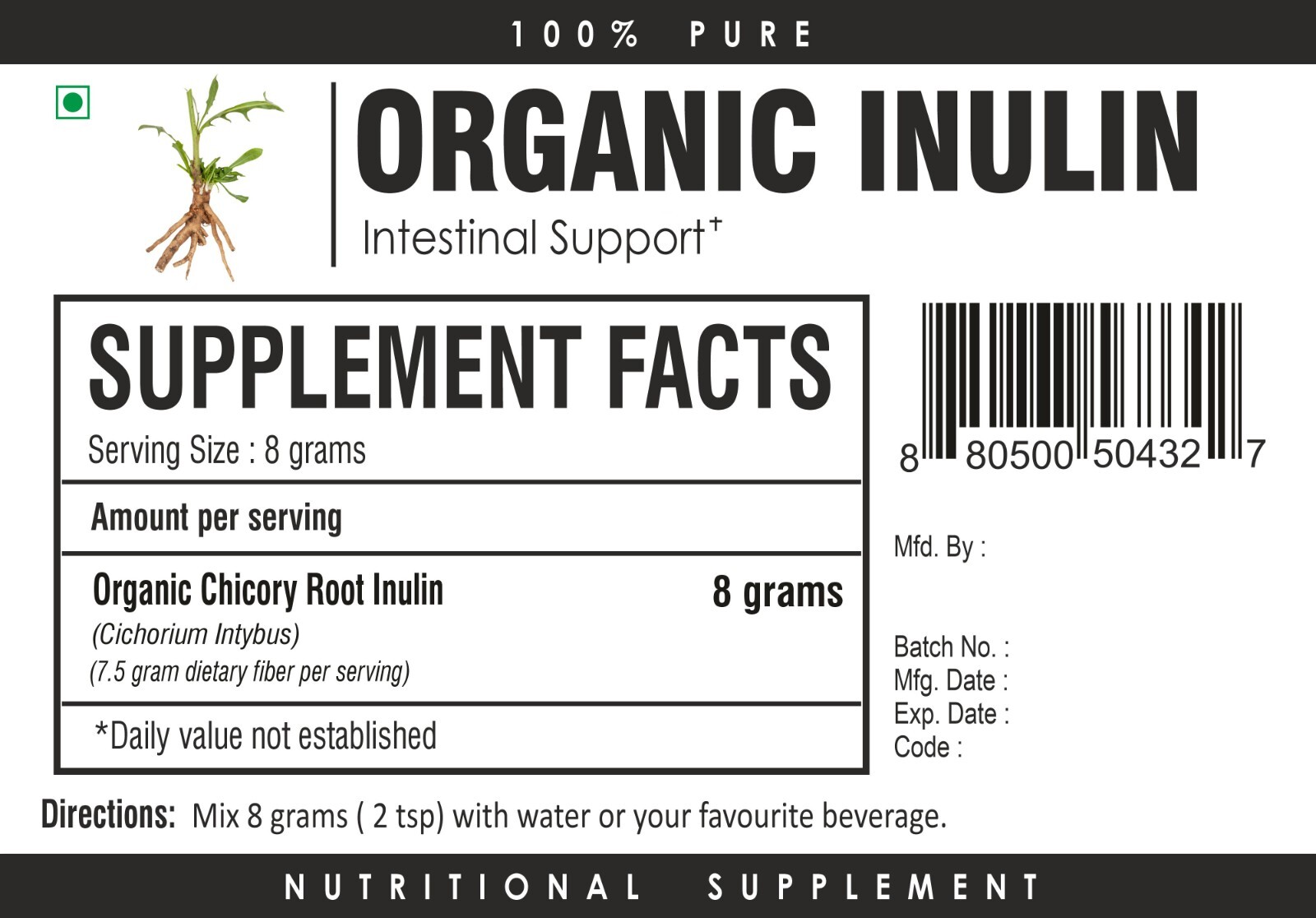 Organic Inulin Powder Prebiotic Fiber Promotes Gut Health Intestinal Support
