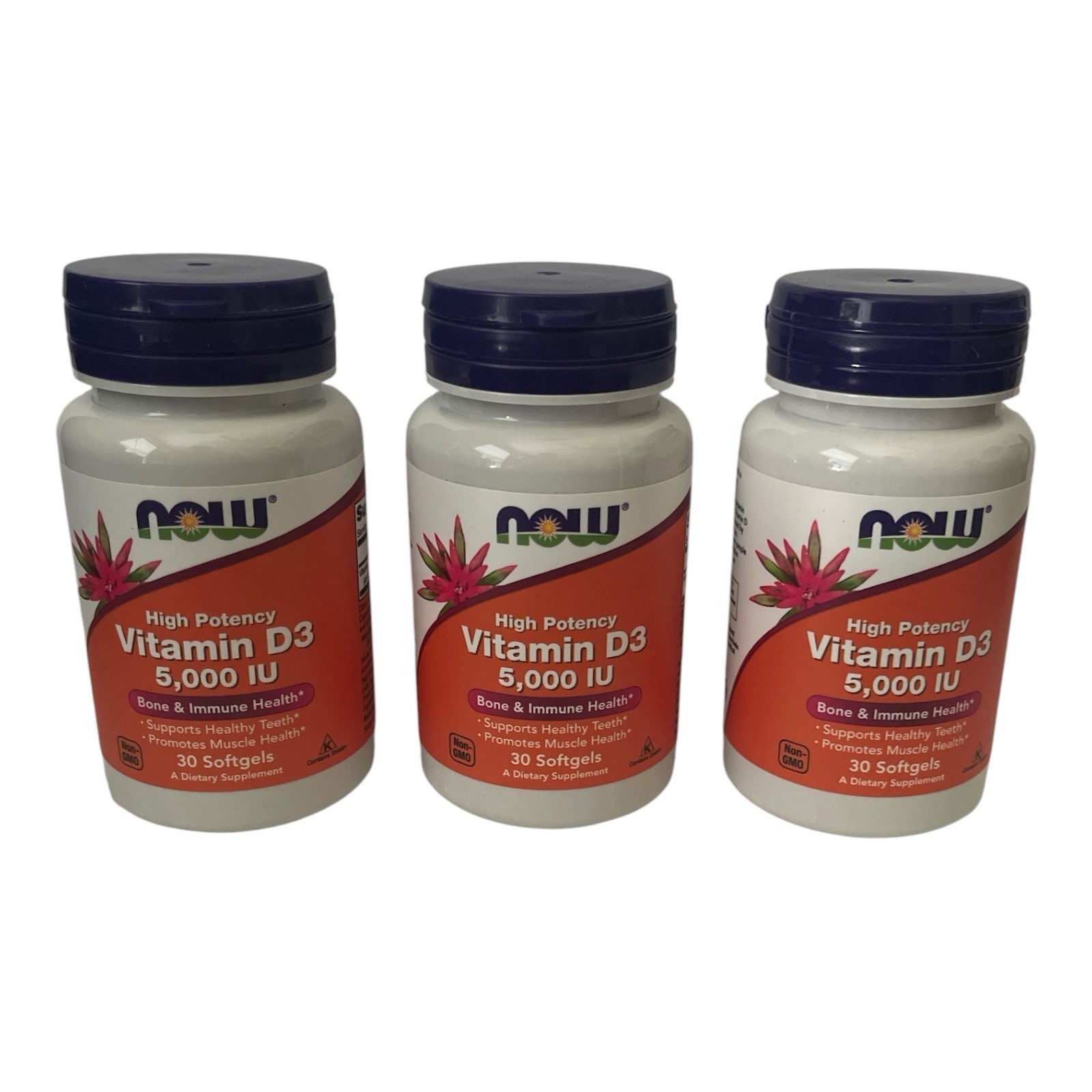 NOW Vitamin D3 5000 IU 30 Softgels (3 Pack) Exp 03/2030