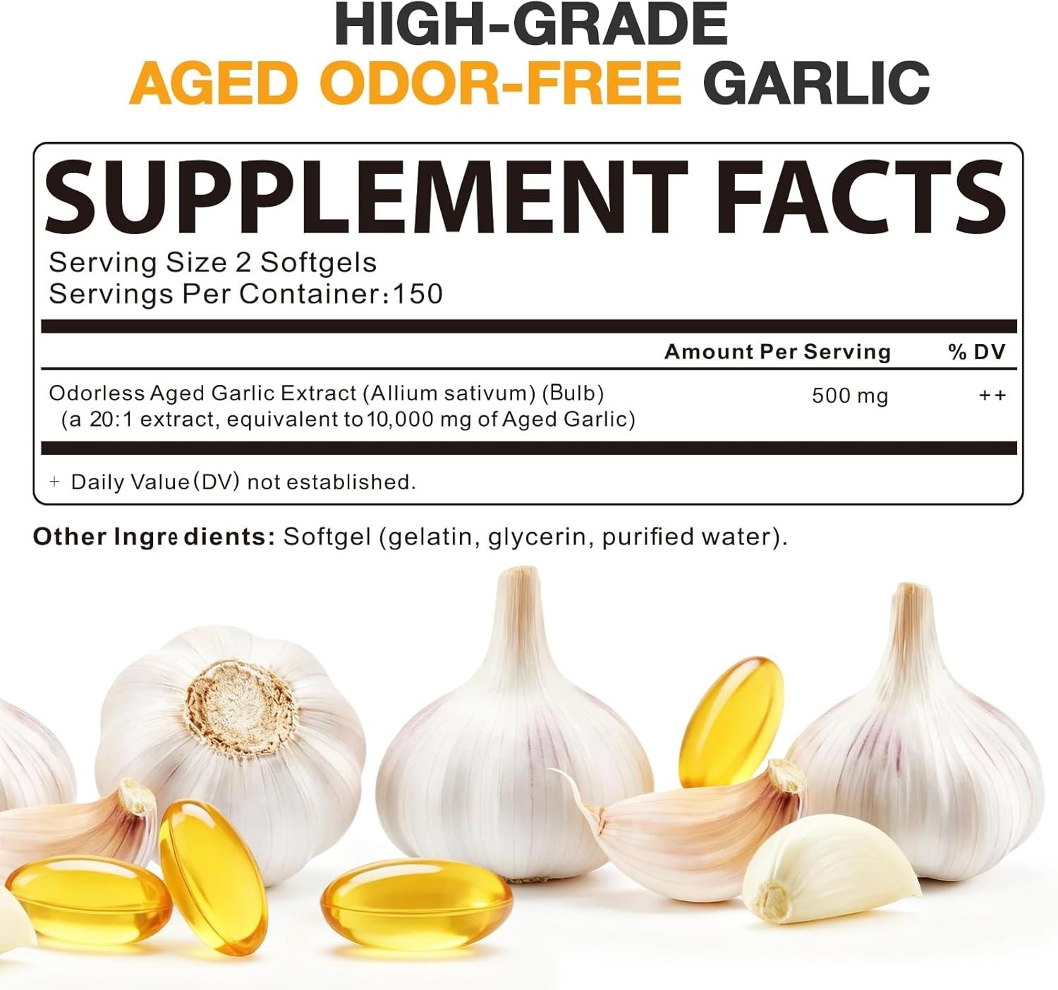 Pure Antioxidant Aged Garlic Extract – 300 Softgels for Heart & Brain Vitality