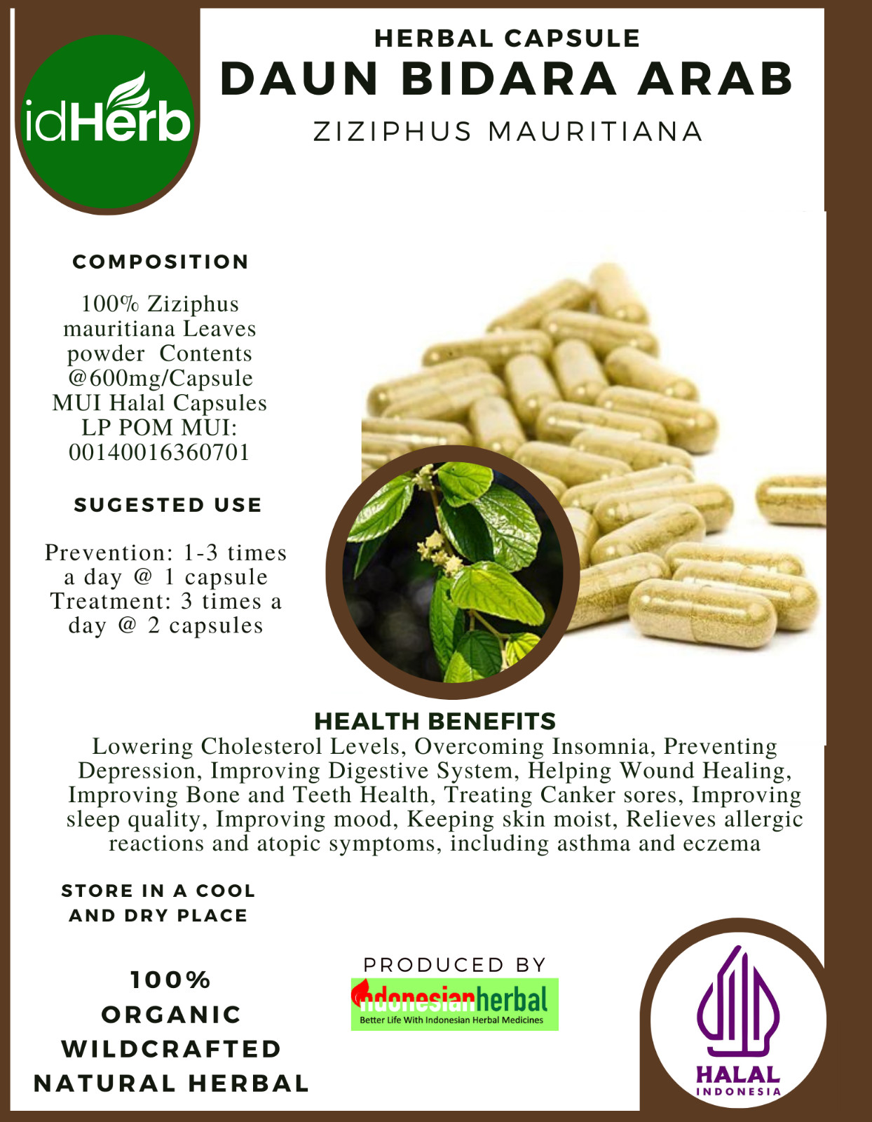 [idHerb] 100-800 Capsules Indian Jujube Ziziphus Mauritiana Organic WildCrafted