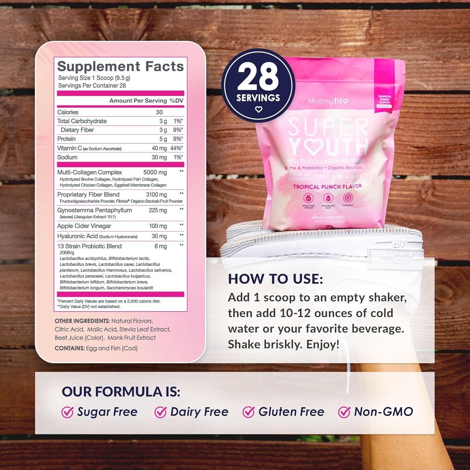 SkinnyFit Super Youth Multi-Collagen Peptides Tropical Punch 28 Servings