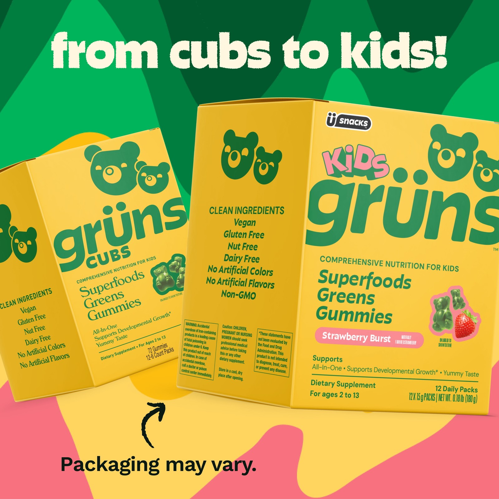 Grüns Kids Superfood Greens Gummies, Made with 60 Organic Ingredients, 20+ Vitam