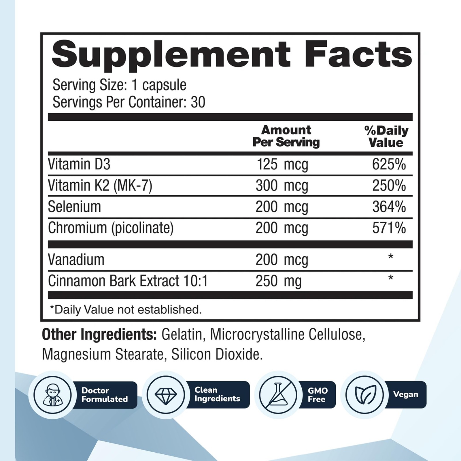 Cinnamon Supplement Capsules 10 1 Extract Chromium Vanadium 30 Count CinnaChroma
