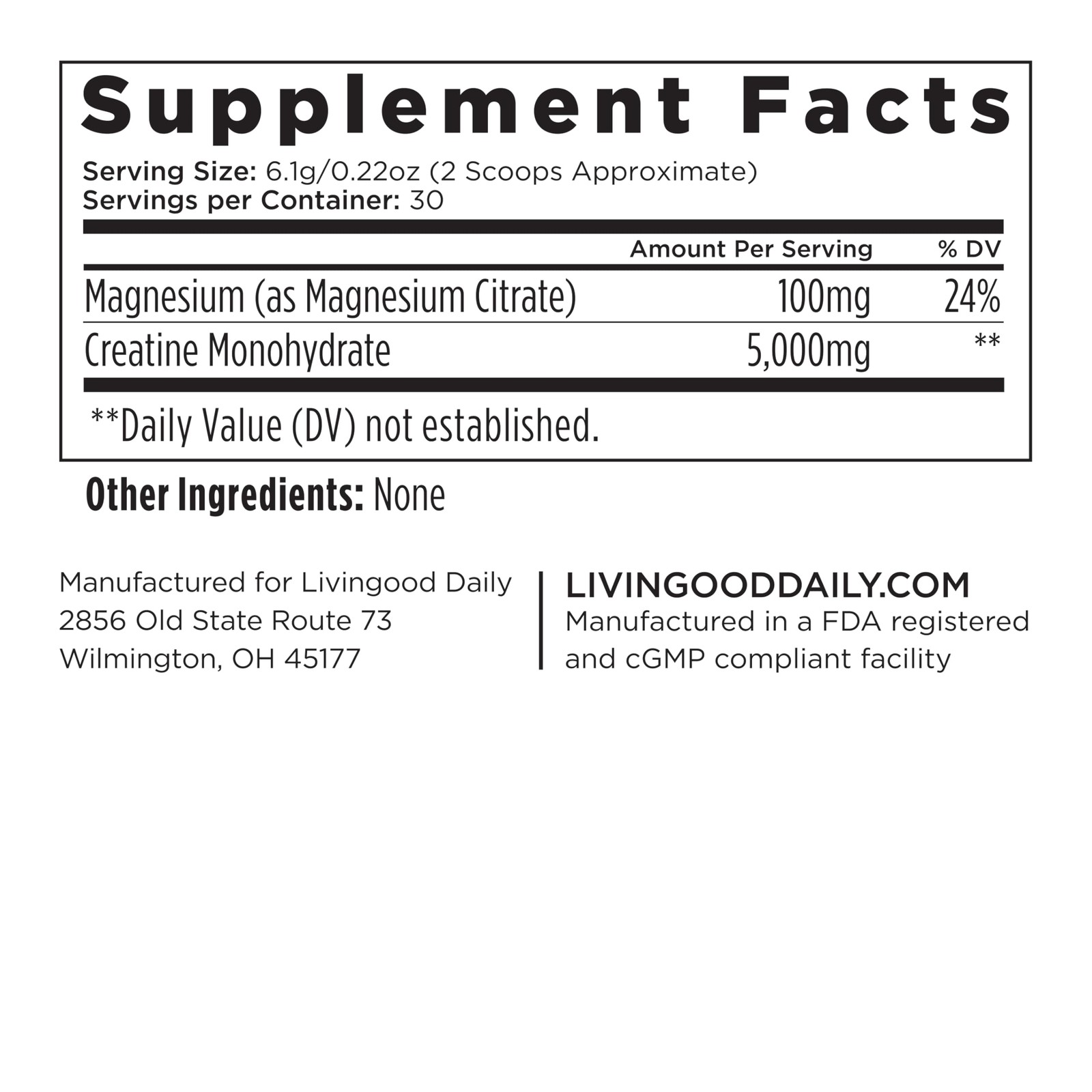 Livingood Daily Creatine + Magnesium Powder, 6.49 Ounce (Pack of 1)
