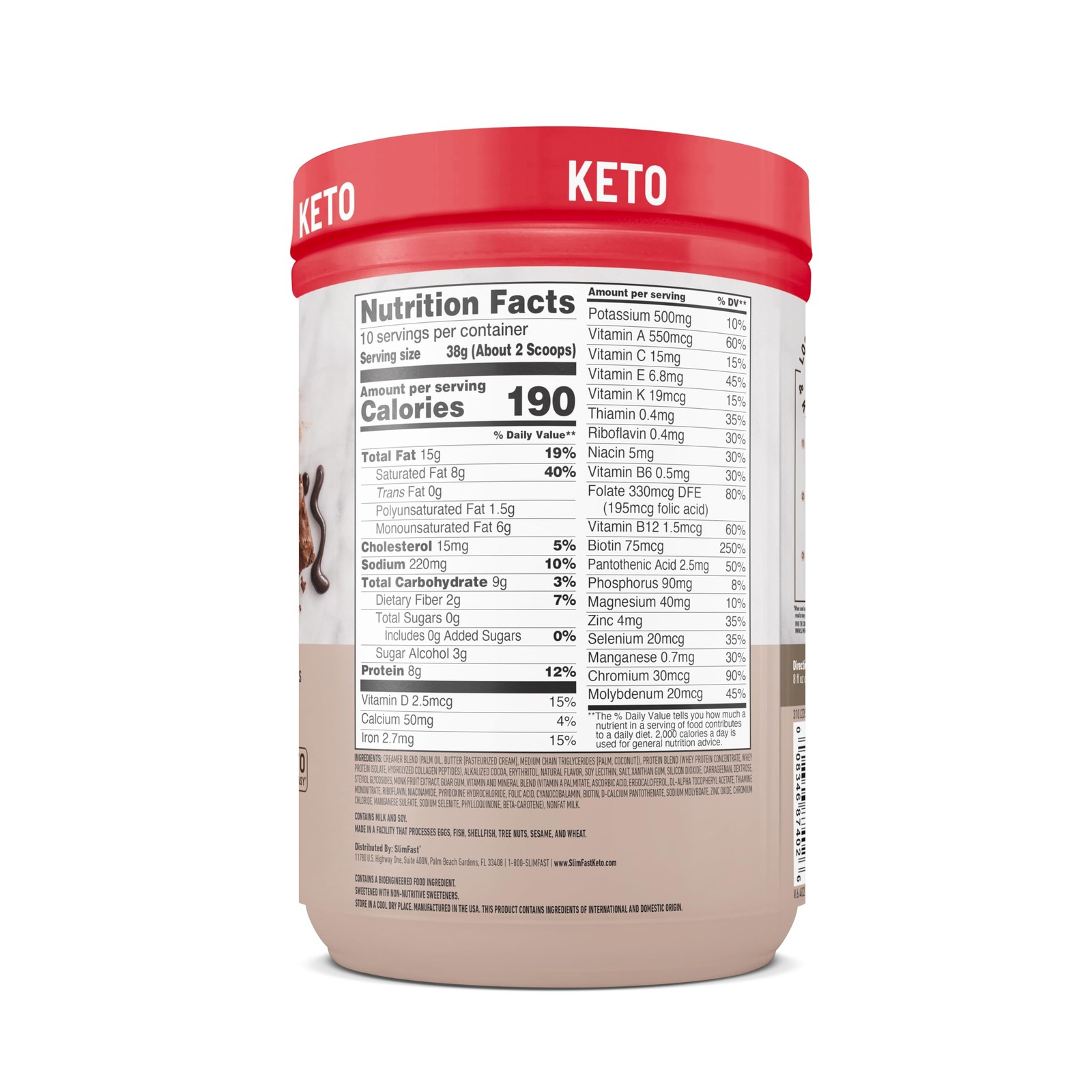 SlimFast Keto Meal Replacement Shake, Fudge Brownie Batter Low Carb Keto Protein