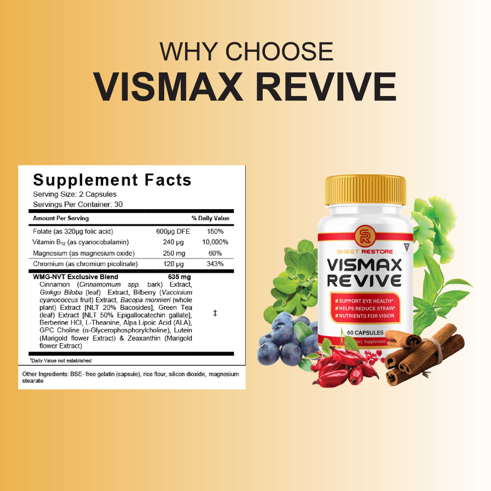 VisMax Revive Premium Vision & Eye Support Supplement (60 Capsules)