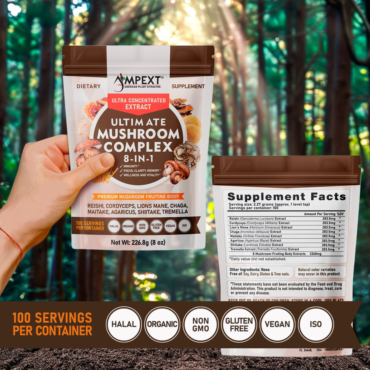 8-IN-1 Ultimate Mushroom Complex – Only Fruiting Bodies, 8 oz