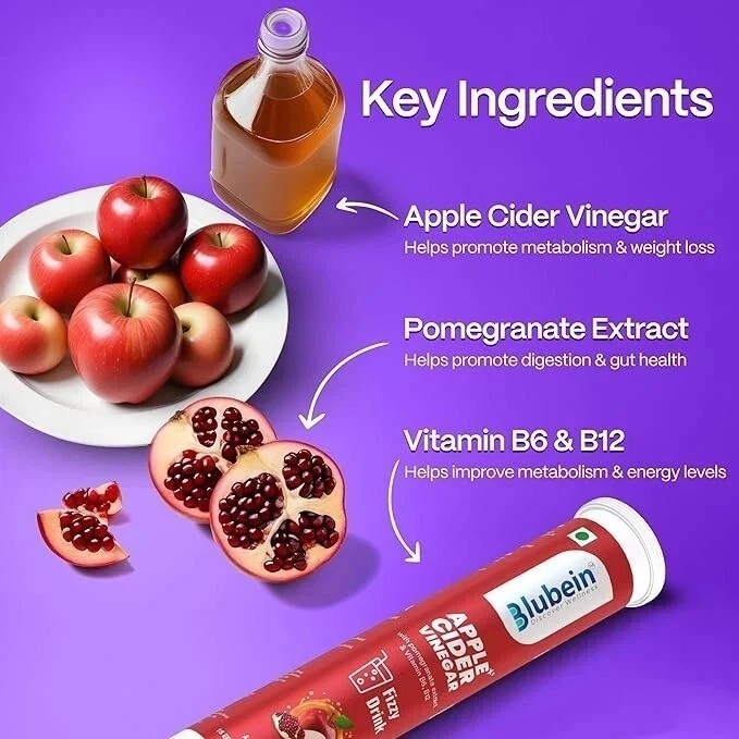 6 x Blubein APPLE CIDER VINEGAR ++ Effervescent 90 Tabs with Vitamin B6 & B12 c8