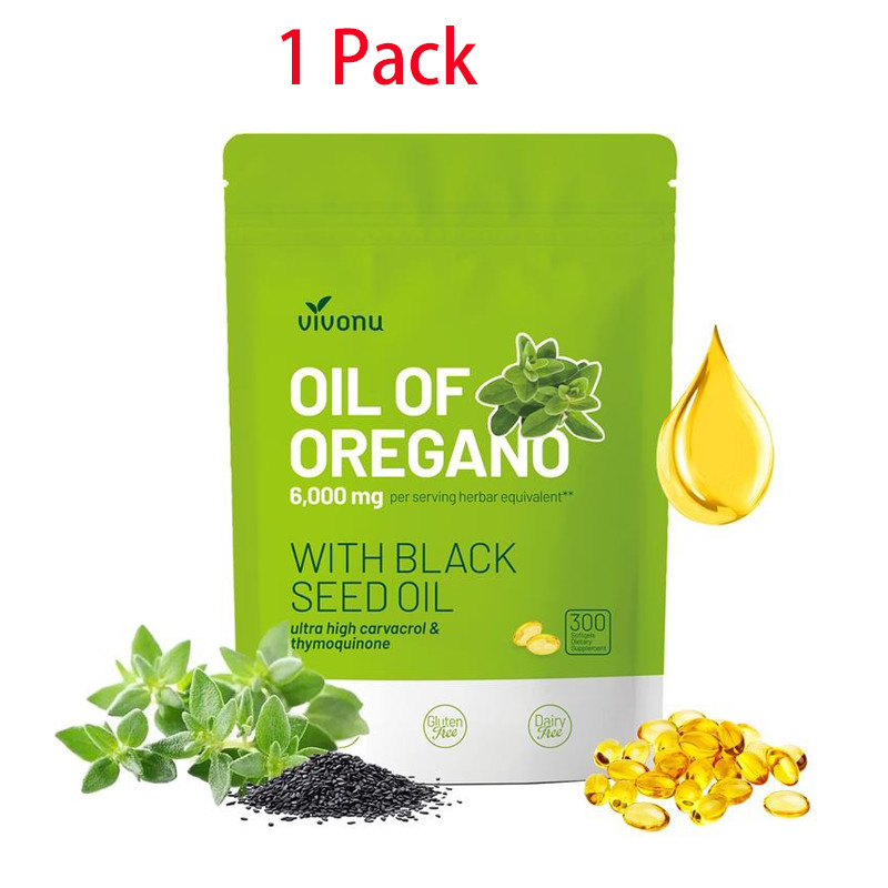 VivoNu Oil of Oregano W/ Black Seed Oil Organic Oregano Oil Softgels 300 Softgel