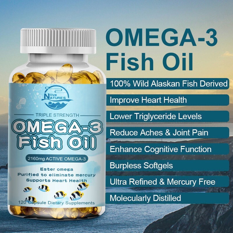 Omega 3 Fish Oil Capsules 3x Strength 2160mg EPA & DHA, Highest Potency 120Pills