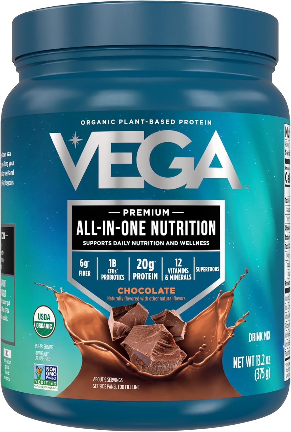 Vega Organic All-In-One Protein Powder, Chocolate, 13.2oz, Keto Vegan
