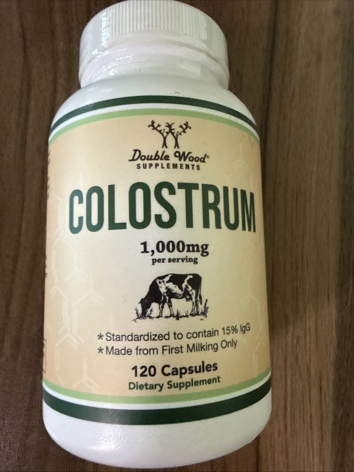 Double Wood Supplements Colostrum 120 Capsules. 1,000mg Exp 4/26