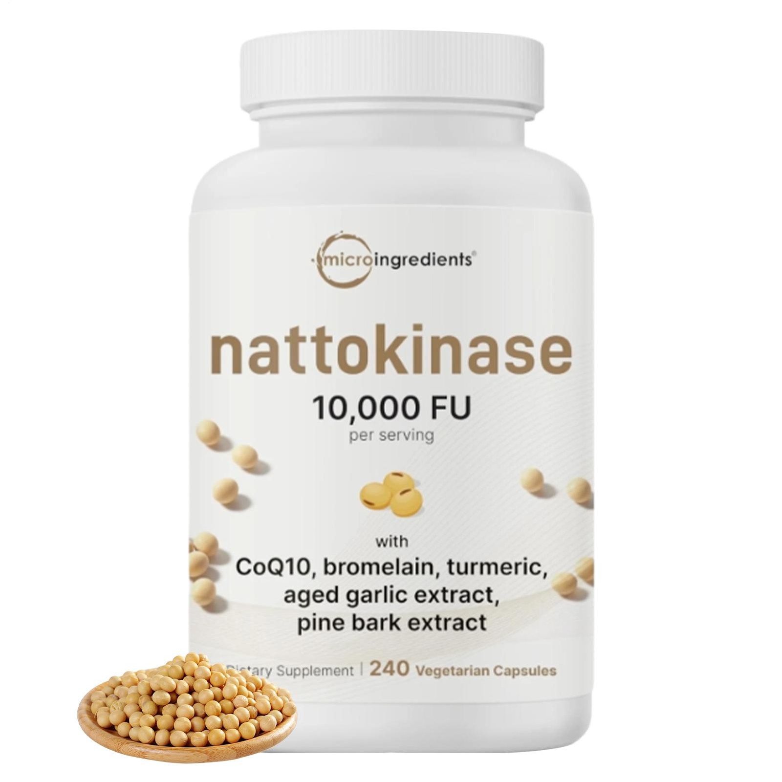 Nattokinase 10,000 FU Per Serving (Natural Natto Extract) 240 Vegetarian Capsule