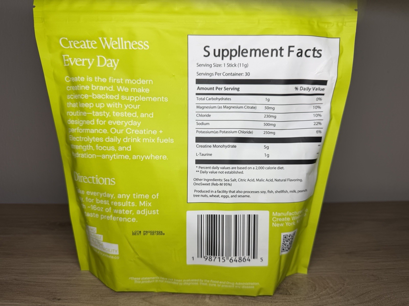 Create Creatine + Electrolytes Daily Drink Mix Lemon Lime 11.2oz 30 Servings NEW