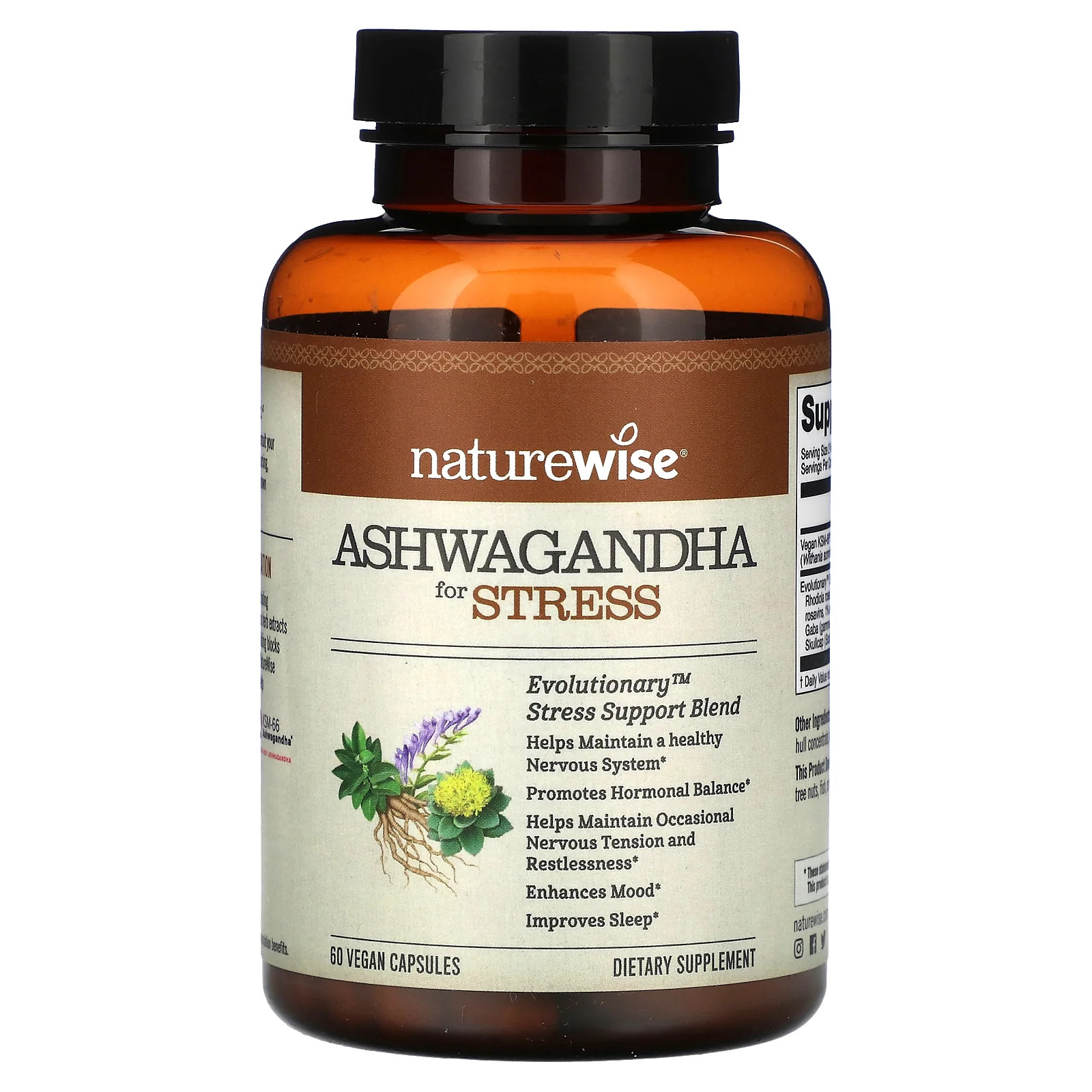 2 X NatureWise, Ashwagandha for Stress, 60 Vegan Capsules