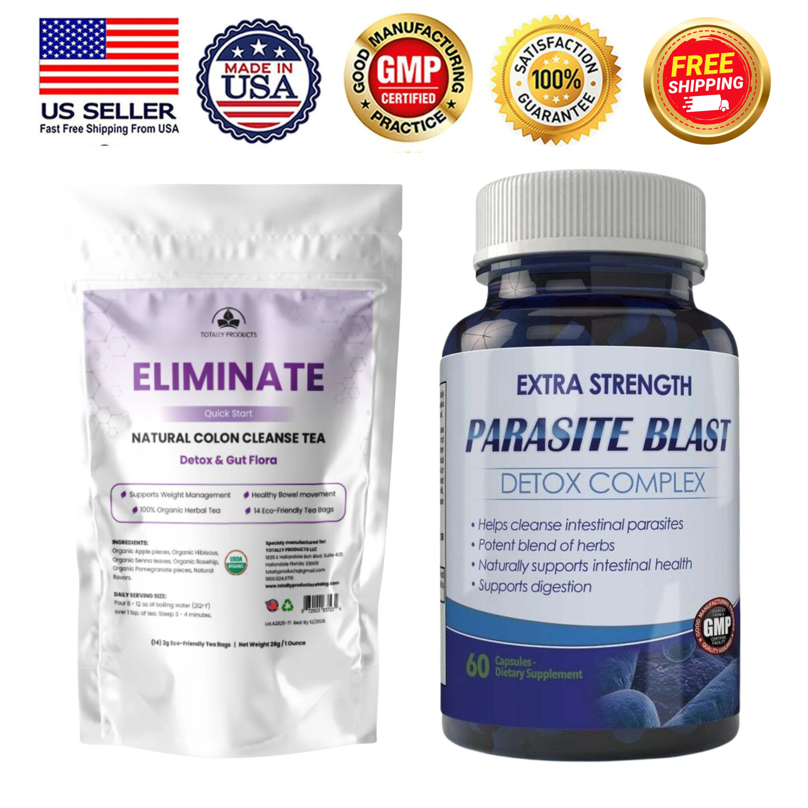 Organic Tea Bag Weight Management & Parasite Intestinal Supplement 60 Capsules