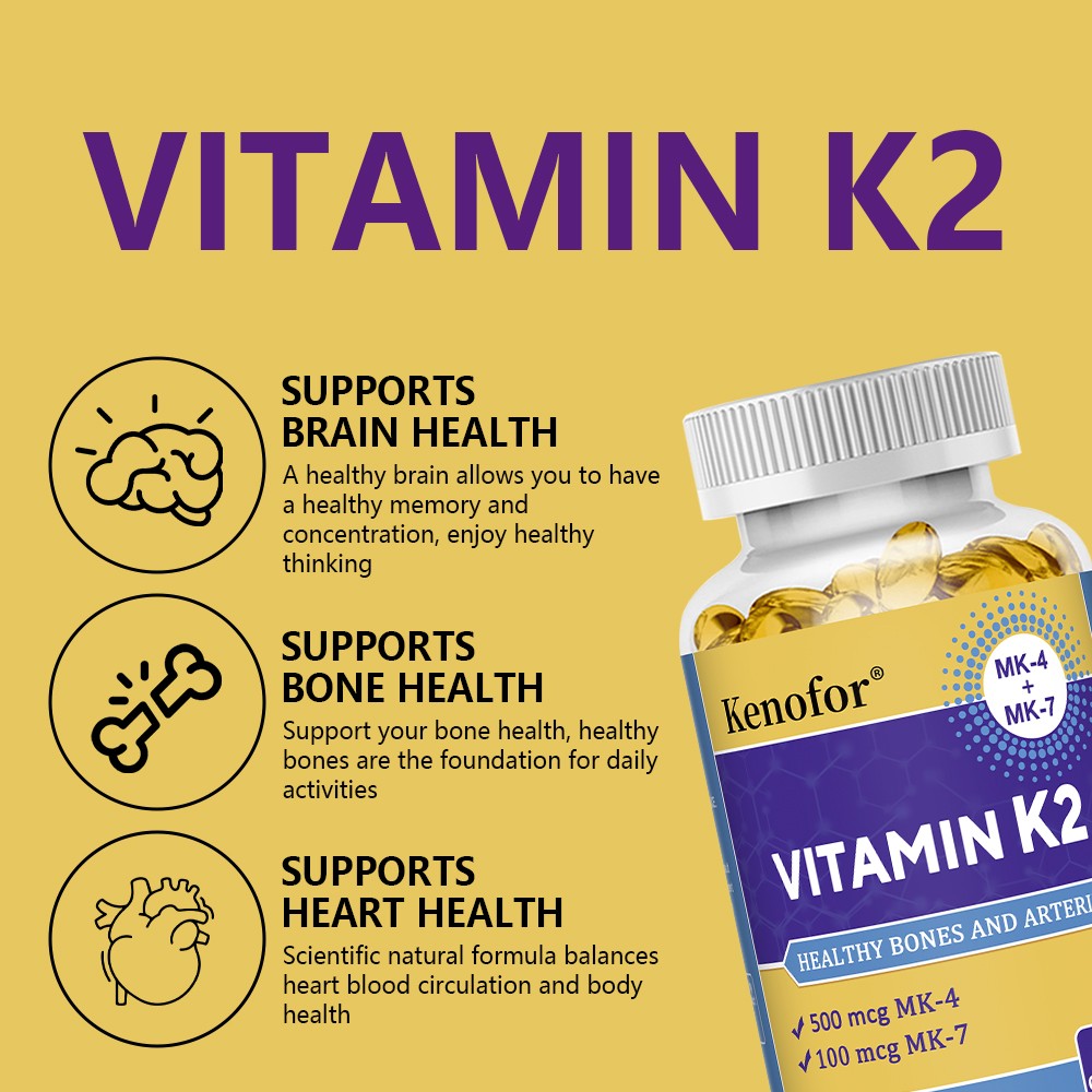 Vitamin K2 MK-7 & MK-4 120 Caps,Maintain Strong Bones, Cardiovascular Function