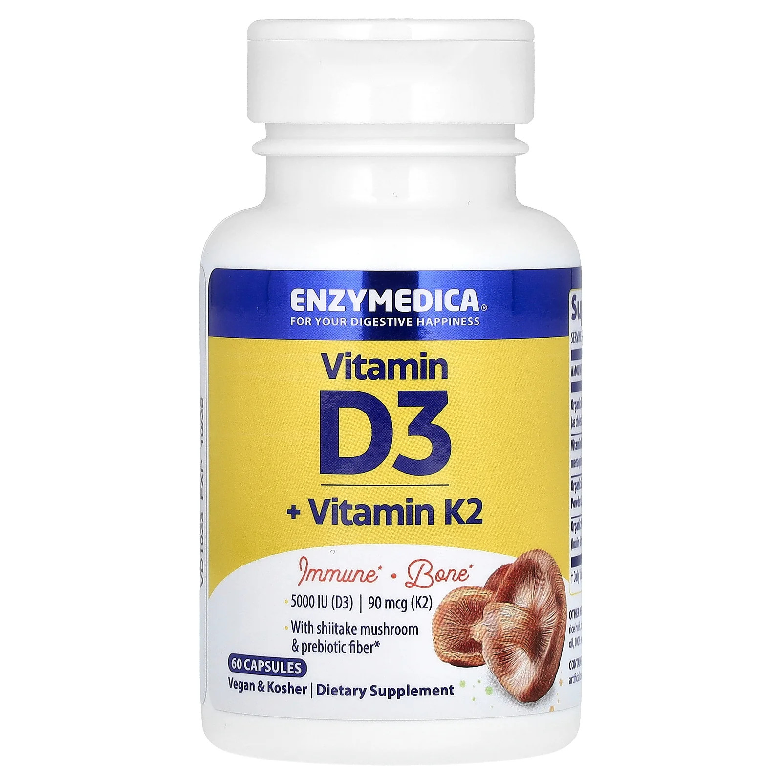 2 X Enzymedica, Vitamin D3 + Vitamin K2, 60 Capsules