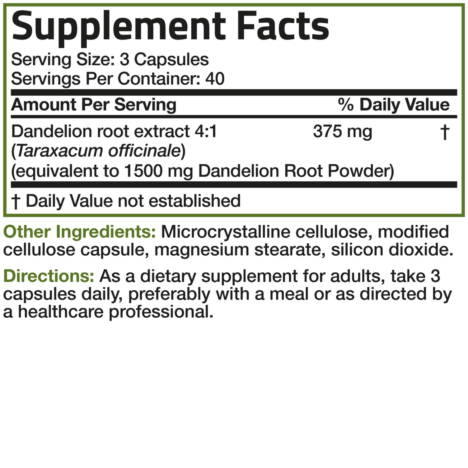 Bronson Dandelion Root 1500 MG Diuretic Herb 120 Vegetarian Capsules