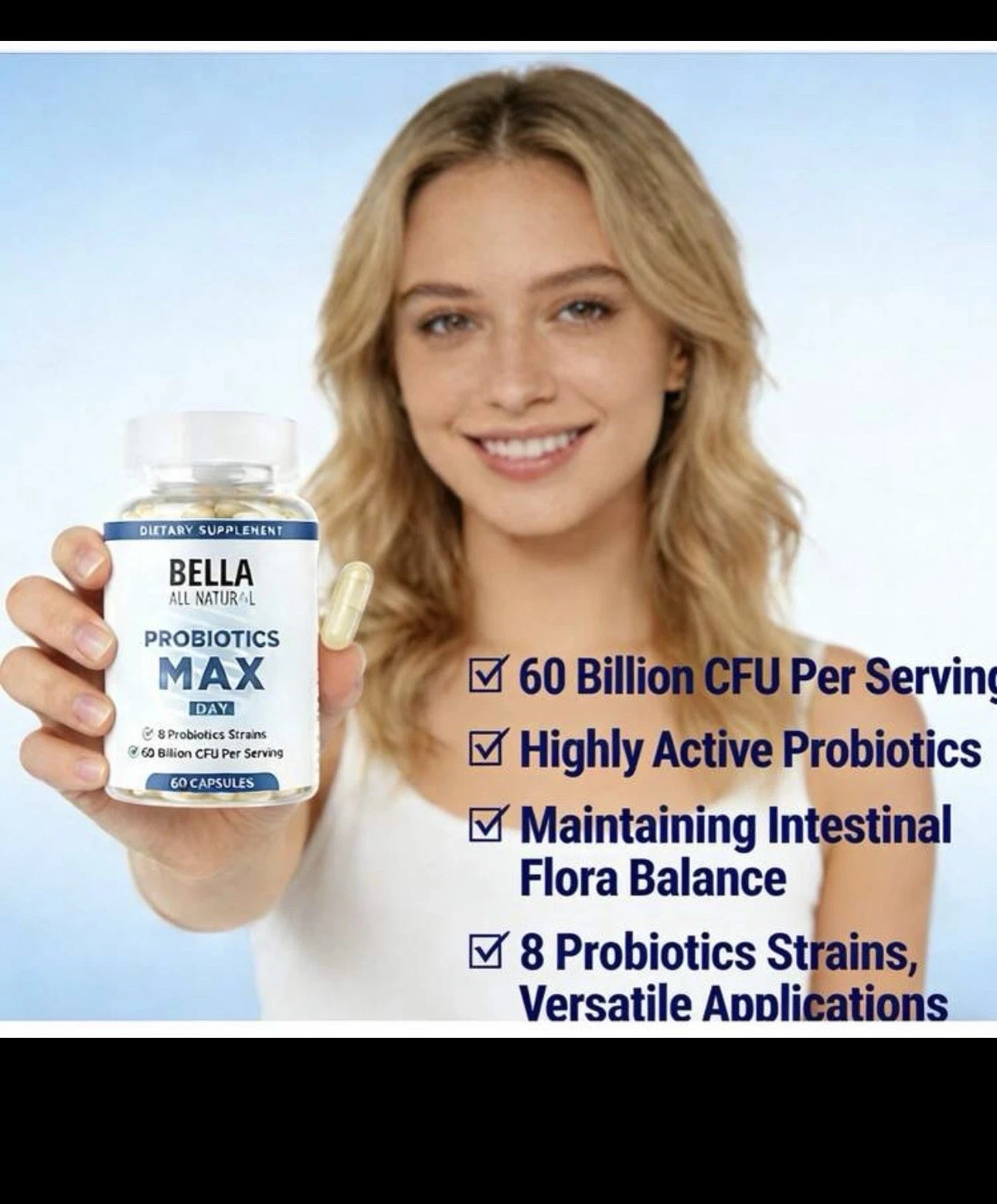 Bella Probiotics MAX Day Probiotic Strains &60 Billion CFU For Healthy Living