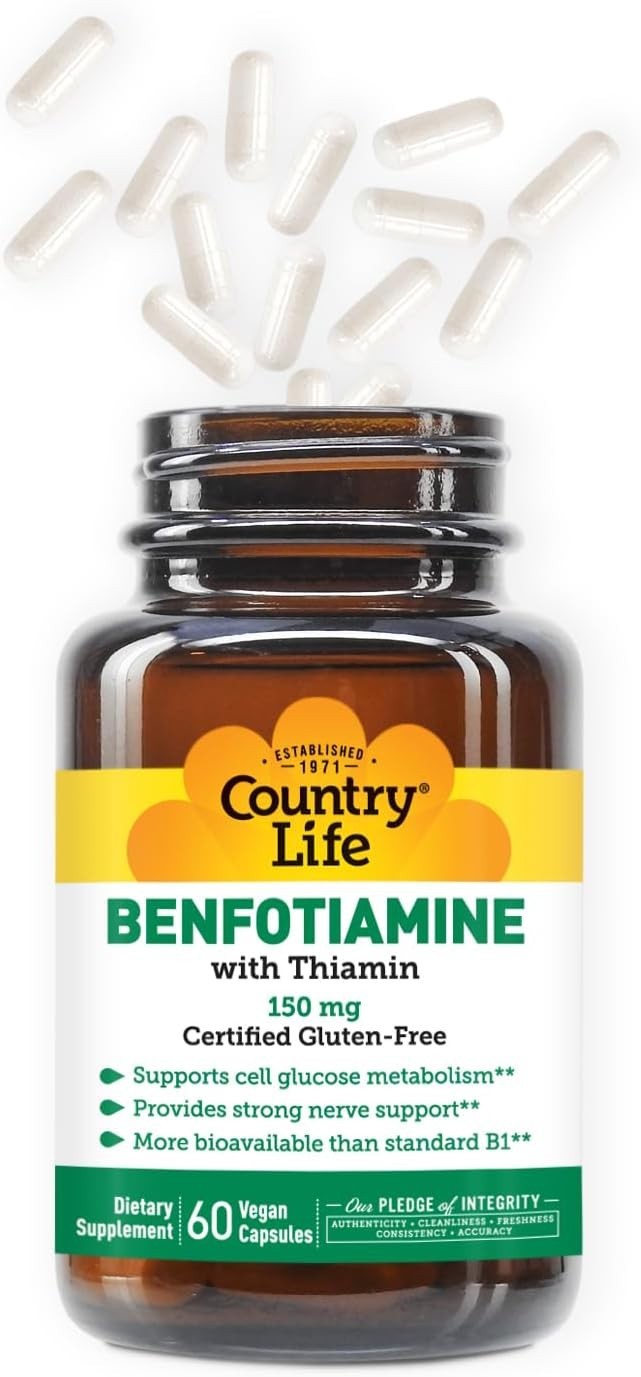 Benfotiamine with Thiamin Capsules – Nerve Health & 150mg Energy Support