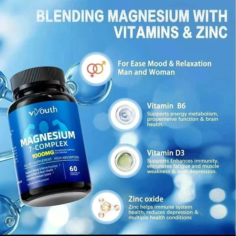 1-3PCS Viyouth Magnesium 7 Complex Capsules 60 Count Sleep Relief Bone Health