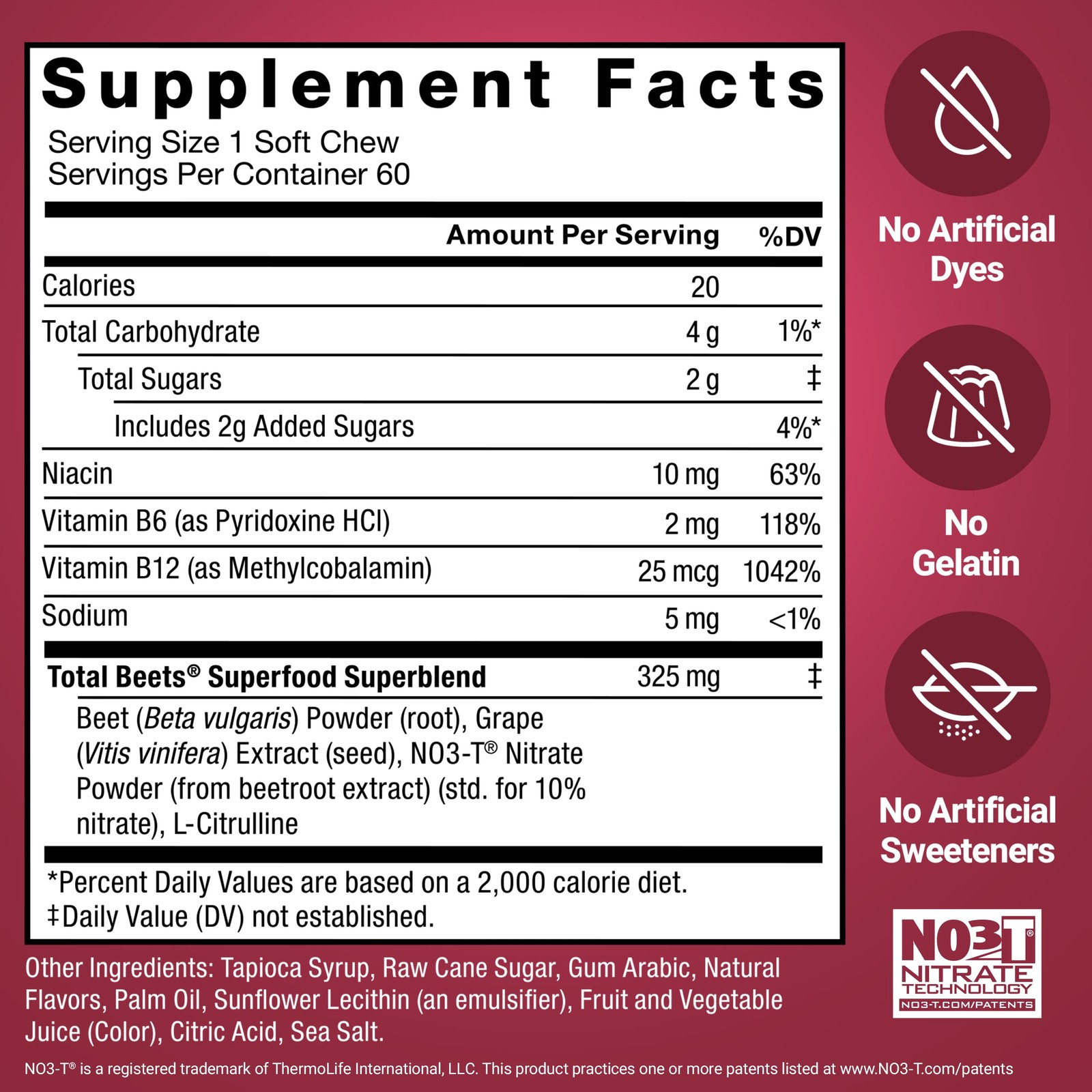 Total Beets Soft Chews with Beetroot Nitrates L Citrulline Grapeseed Extract and
