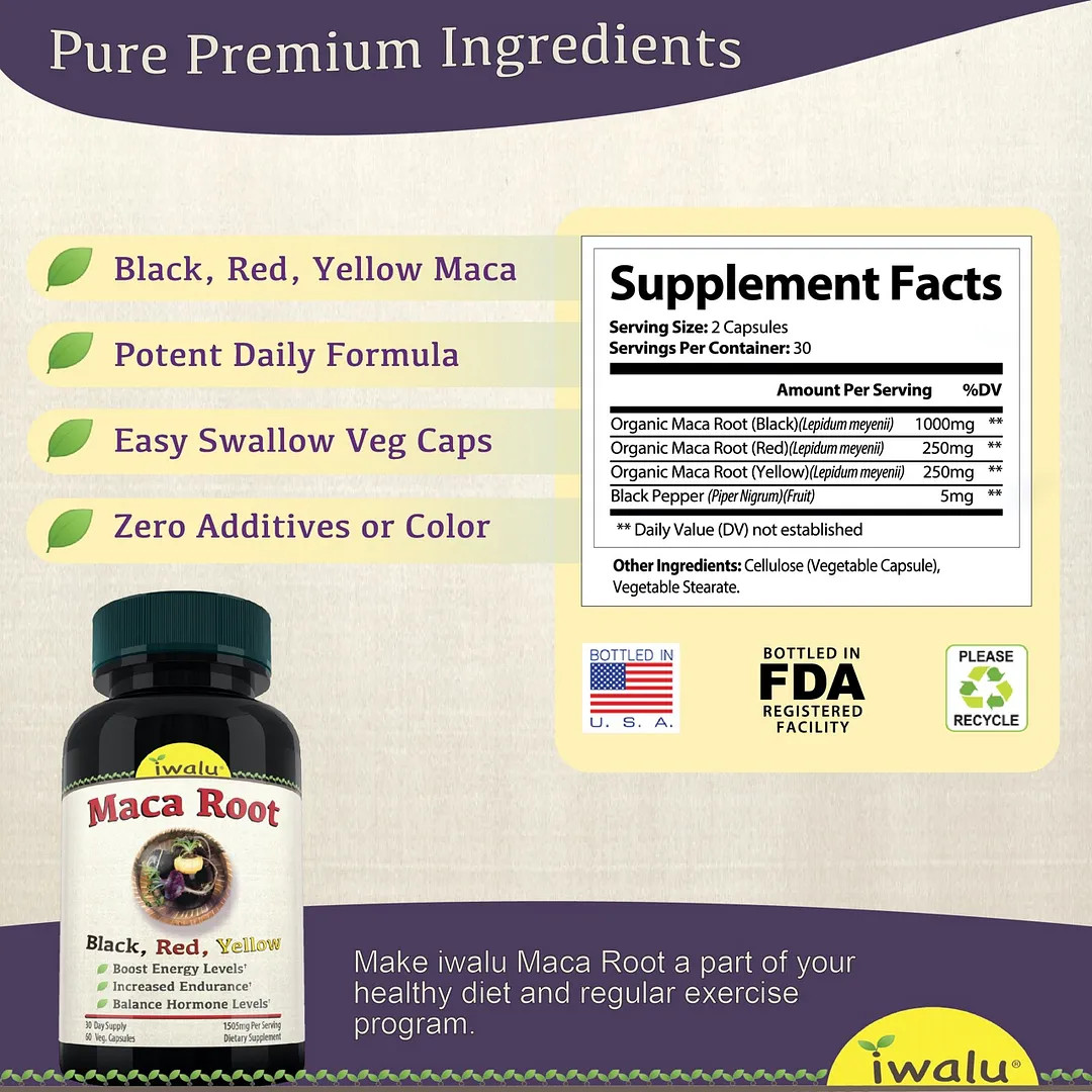Organic Black Maca Benefits | Best Supplement Capsule Pill Men Women FREE SHIP