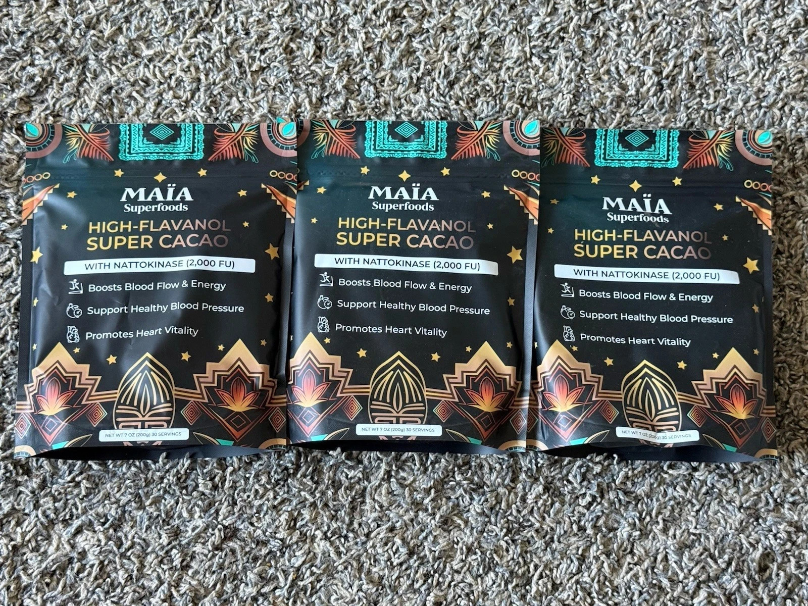 3 x MAIA High-Flavanol Super Cacao Cardiovascular Superfood 4oz. 30 Servings-New