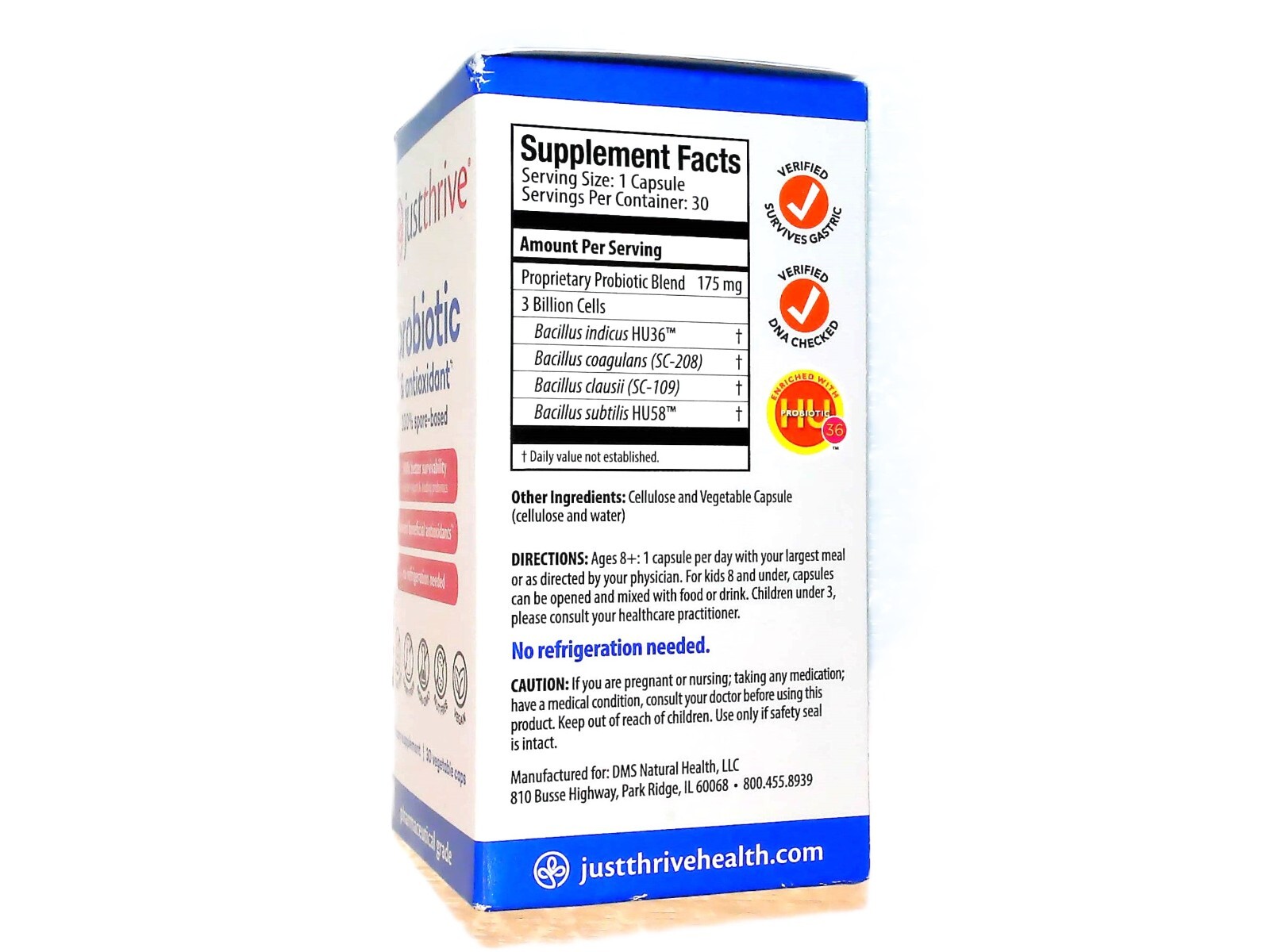 JUST THRIVE PROBIOTIC & ANTIOXIDANT 30 VEGETABLE CAPS 12/2024 +
