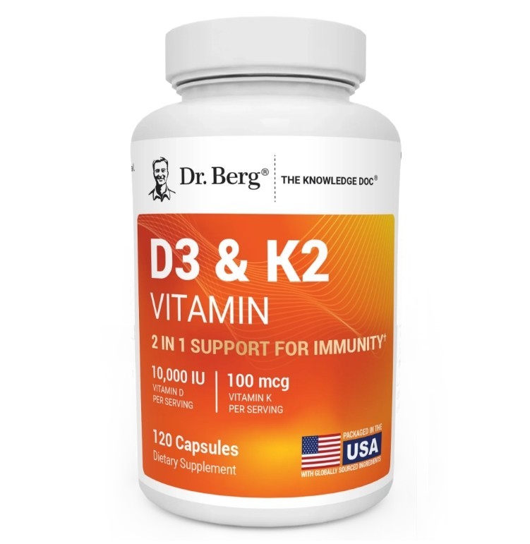 2 PACK-Dr. Berg’s D3 & K2 Vitamin, 10,000 IU, 100 mcg per serving, 120 Capsules
