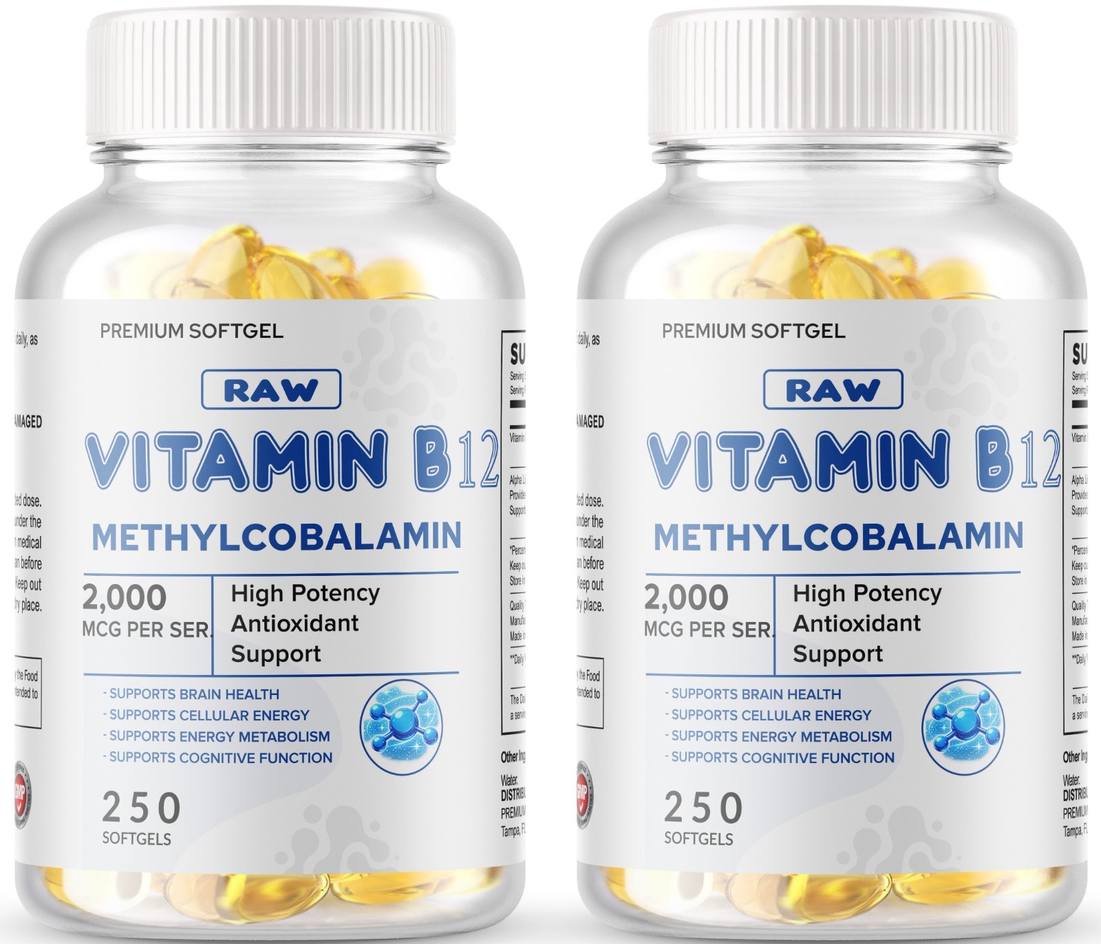 500 Softgels Total Vitamin B12 (Methylcobalamin) 2000mcg, NON-GMO USA FREE SHIP