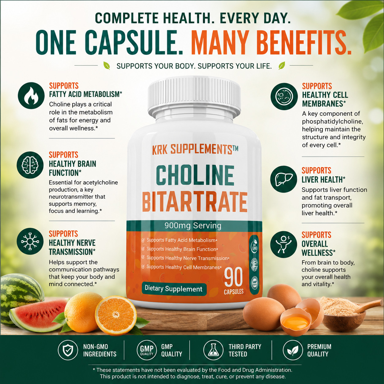 3 Choline Bitartrate 900mg serving Brain Memory Booster Nootropic Fatty Liver