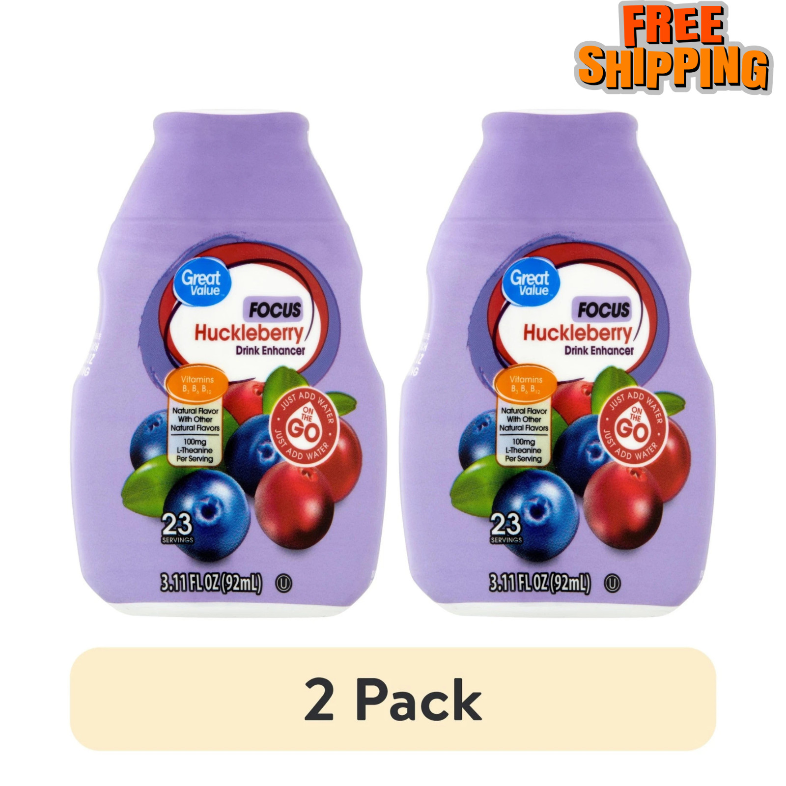 (2 pack) Great Value Focus Huckleberry Drink Enhancer Liquid, 3.11 fl oz-