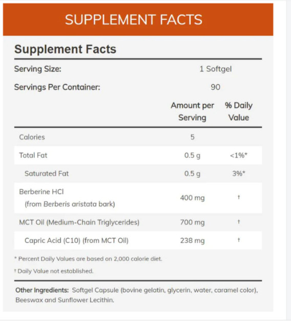 Berberine 400mg Glucose Metabolism Support 90gels Now Foods MCT/Capric Acid