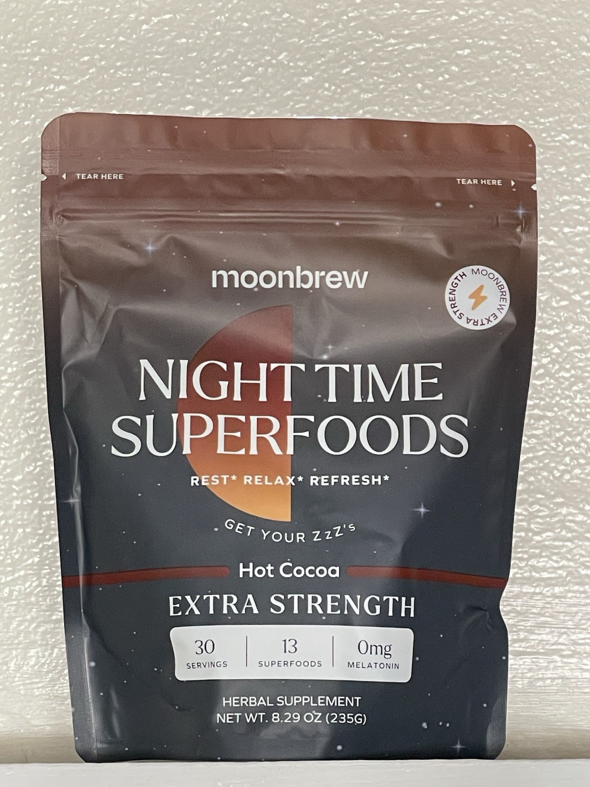 MOONBREW Nighttime Superfoods Hot Cocoa Xtra Strength Vegan 30 Servings 01/2027