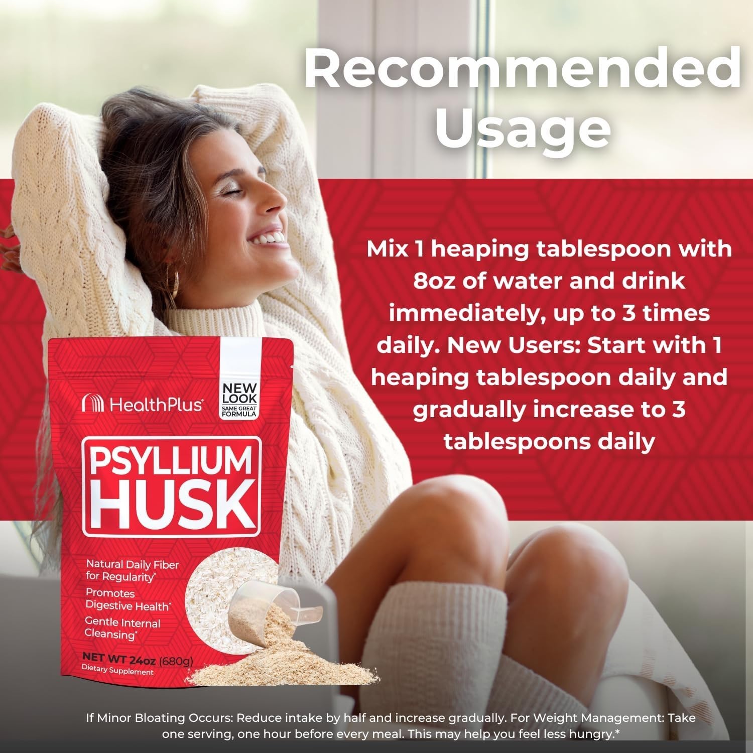 Health Plus Psyllium Husk 24 oz / 680 g / 96 Servings Each (Pack of 3)