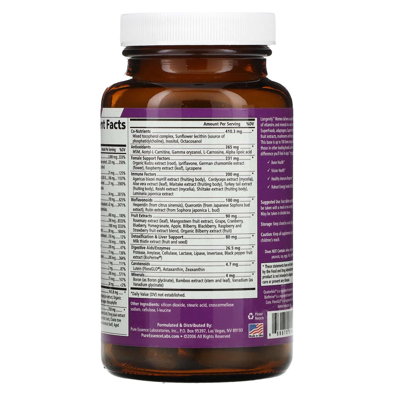 2 X Pure Essence, Longevity Women, Women’s Multivitamin & Mineral Supplement, 1