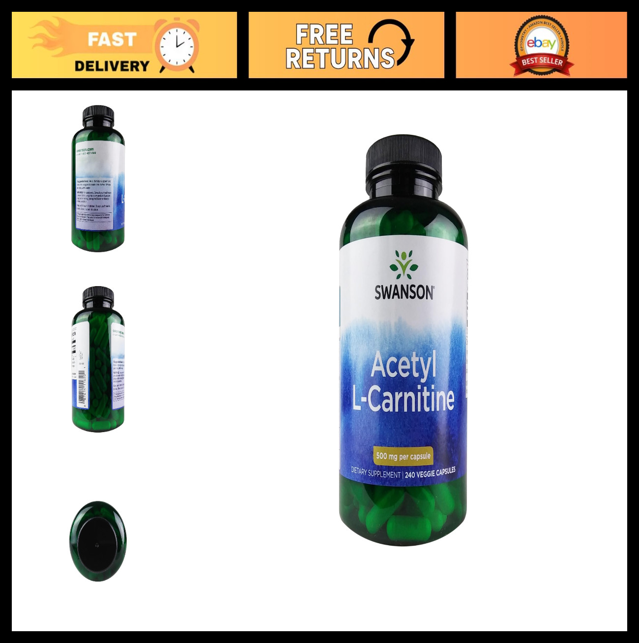 Acetyl L-Carnitine 500mg – 240 Veggie Capsules for Energy & Focus Boost