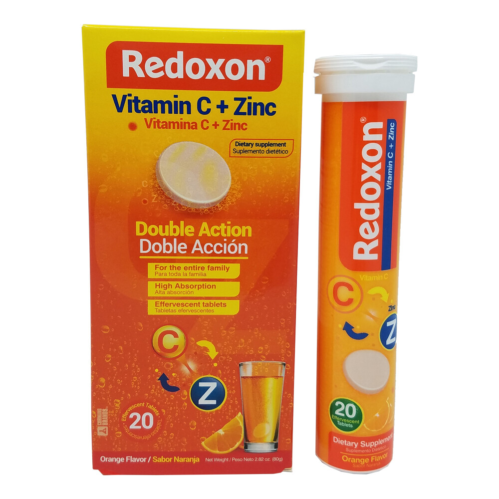 Redoxon Vitamin C with Zinc, Orange flavored, 20 Ct, 2.82 oz / 80 gr. Pack of 2