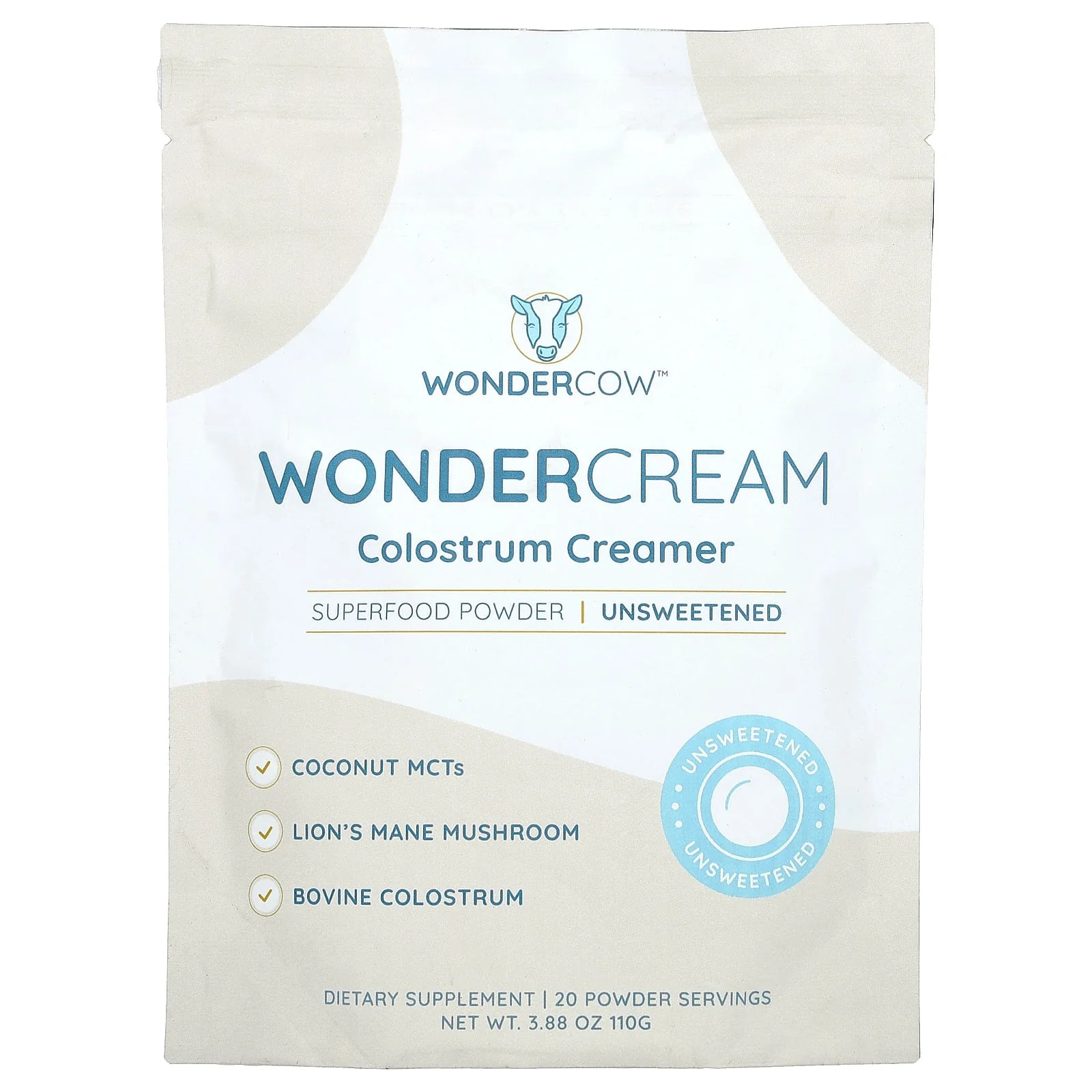 2 X Wondercow, WonderCream, Colostrum Creamer, Unsweetened, 3.88 oz (110 g)