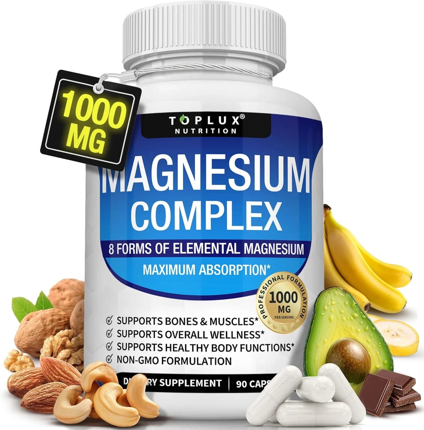 Magnesium Complex 1000mg 8-in-1 Supplement for Sleep, Calm & Cramp 90ct