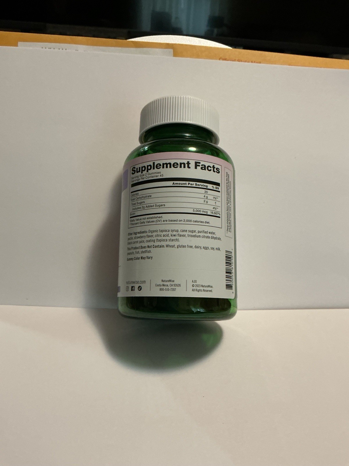 Naturewise Biotin 5,000 mcg Gummies 90ct Strawberry Kiwi Vegan Hair Skin Nails