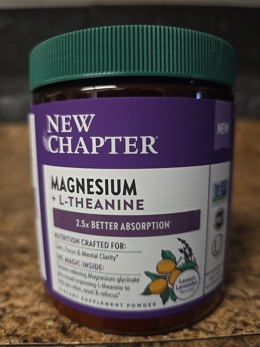 New Chapter Magnesium + L-Theanine Powder Non-GMO Lemon Lavender 4.9 oz