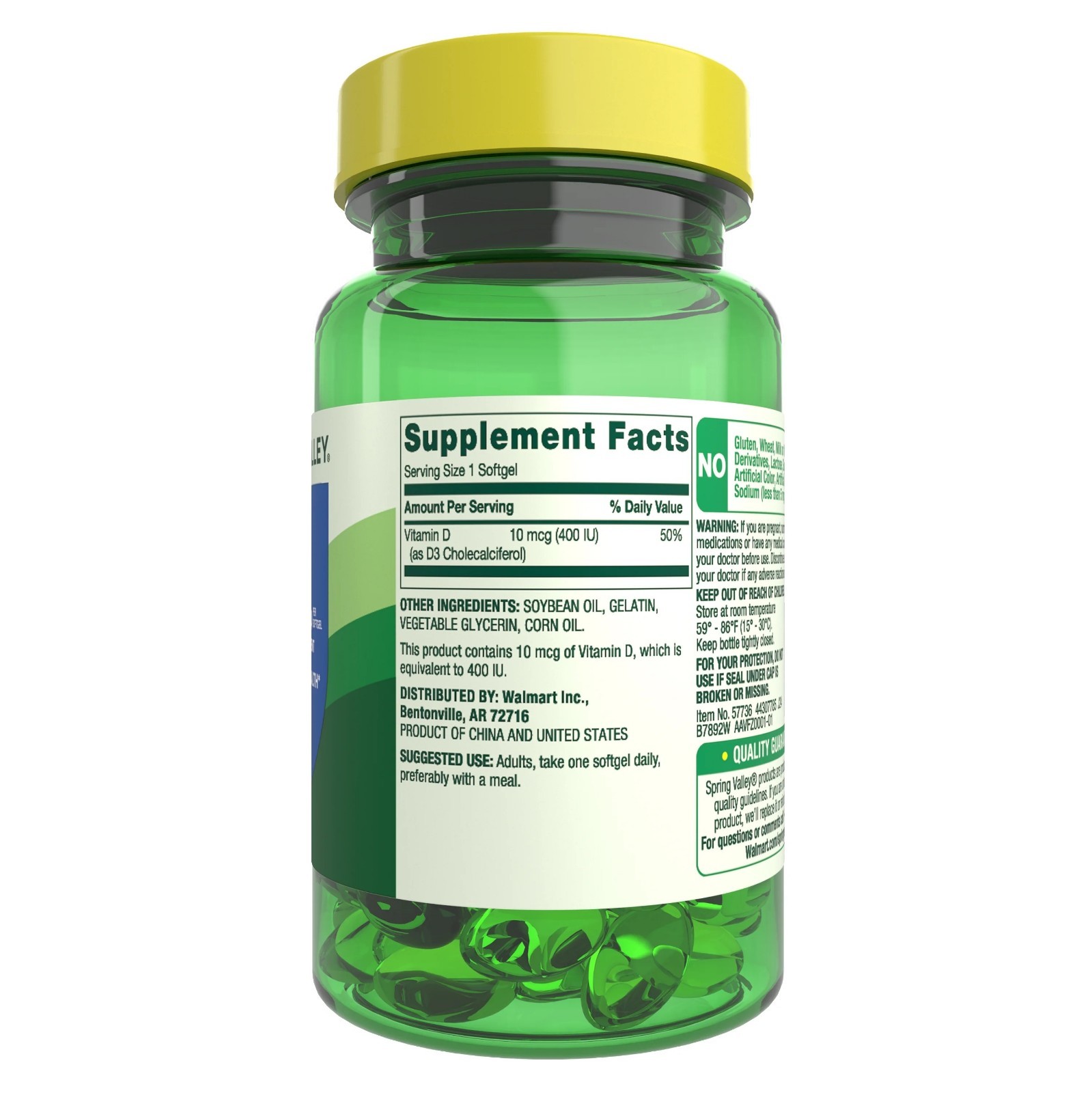 (2 pack) Spring Valley Vitamin D3 Softgels,10 mcg (400 IU), 200 Count, Supplemen