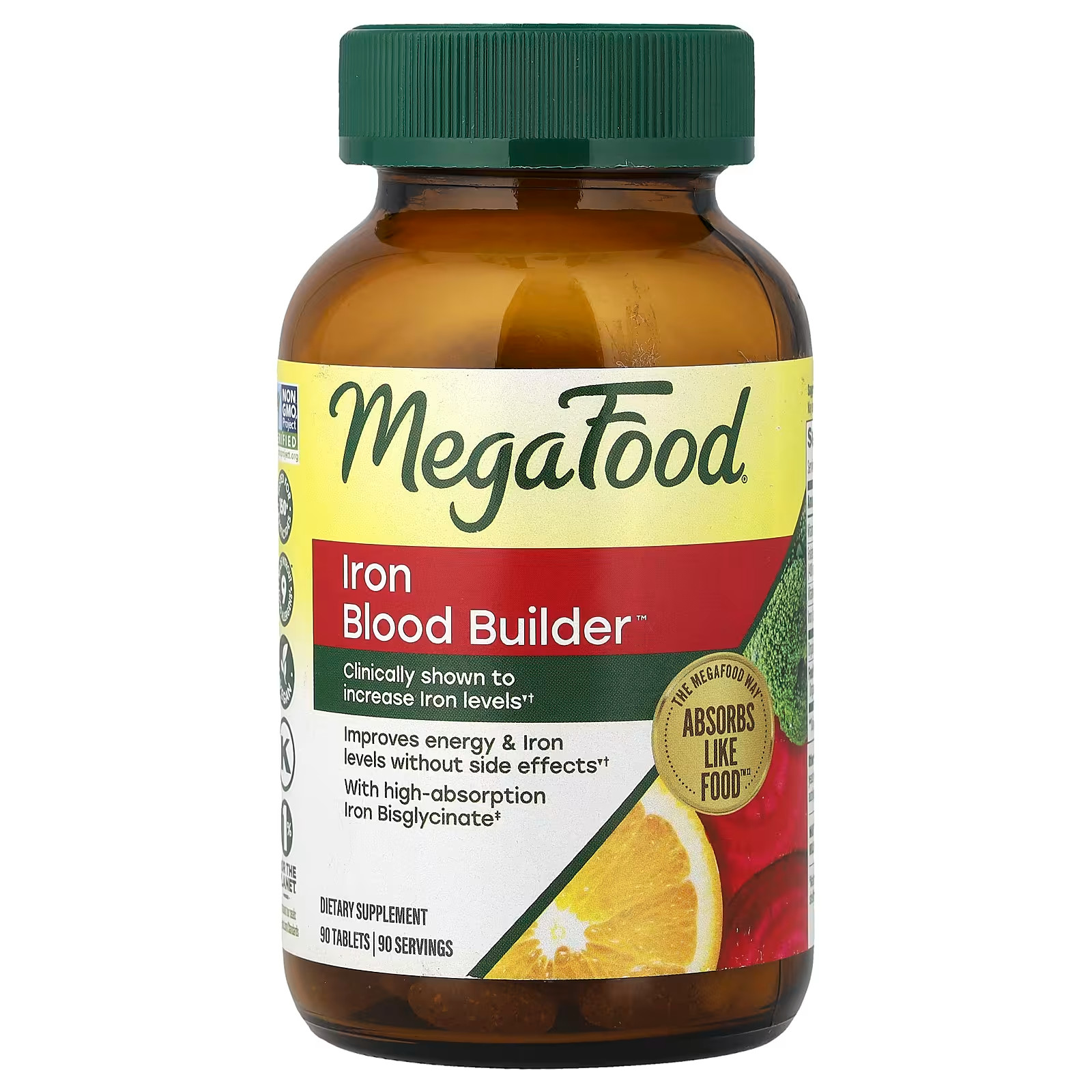 MEGA FOOD IRON BLOOD BUILDER.NEW LABEL. 90 TABLETS. FACTORY SEALED. EXP 1/2028